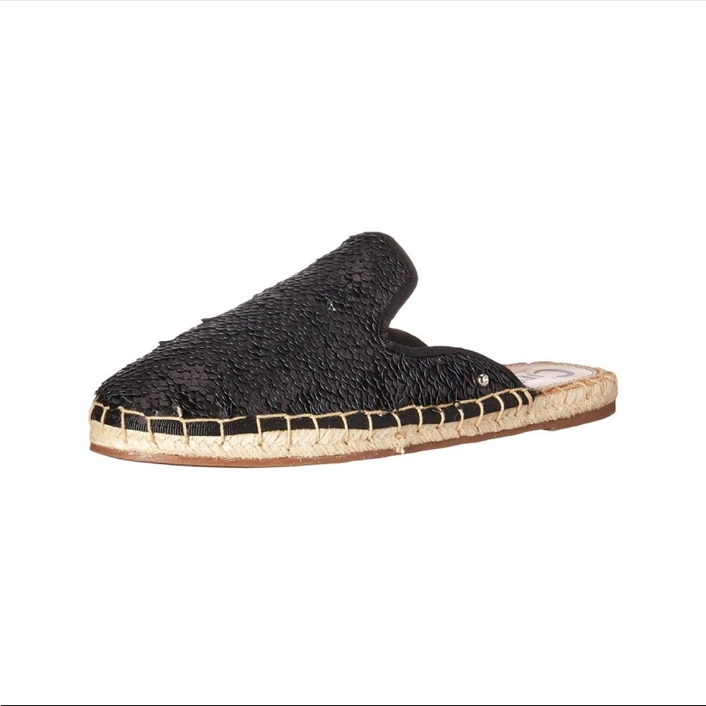 Curcus by Sam Edelman Raffia Espadrille Mule with Black/Silver Sequins 9.5